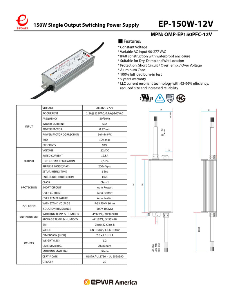 E-POWER-150W-12V LED Power Supply